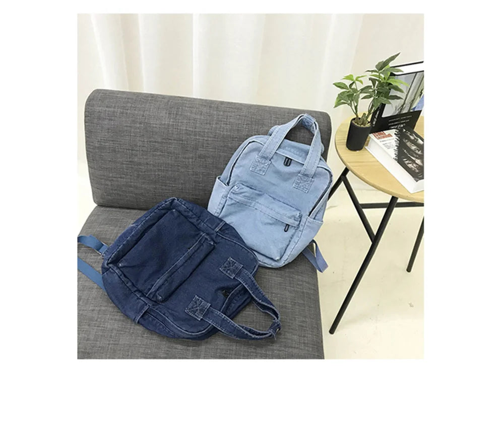 Women's Denim Backpack Personalized Gift Bag Embroidered Name Kids Adult Shoulder Bags Simple College Student Denim Schoolbag