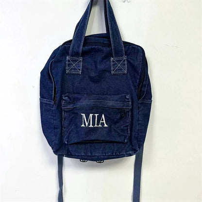 Women's Denim Backpack Personalized Gift Bag Embroidered Name Kids Adult Shoulder Bags Simple College Student Denim Schoolbag