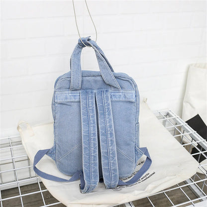 Women's Denim Backpack Personalized Gift Bag Embroidered Name Kids Adult Shoulder Bags Simple College Student Denim Schoolbag