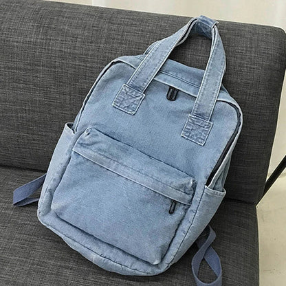Women's Denim Backpack Personalized Gift Bag Embroidered Name Kids Adult Shoulder Bags Simple College Student Denim Schoolbag