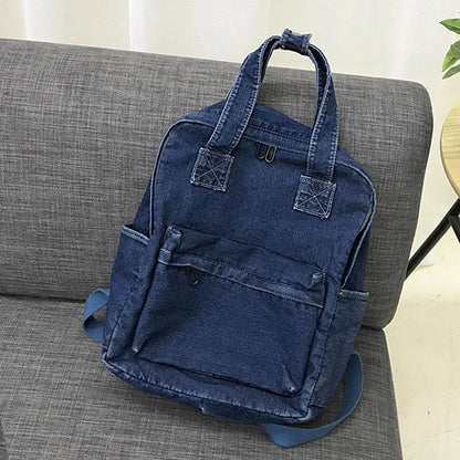 Women's Denim Backpack Personalized Gift Bag Embroidered Name Kids Adult Shoulder Bags Simple College Student Denim Schoolbag