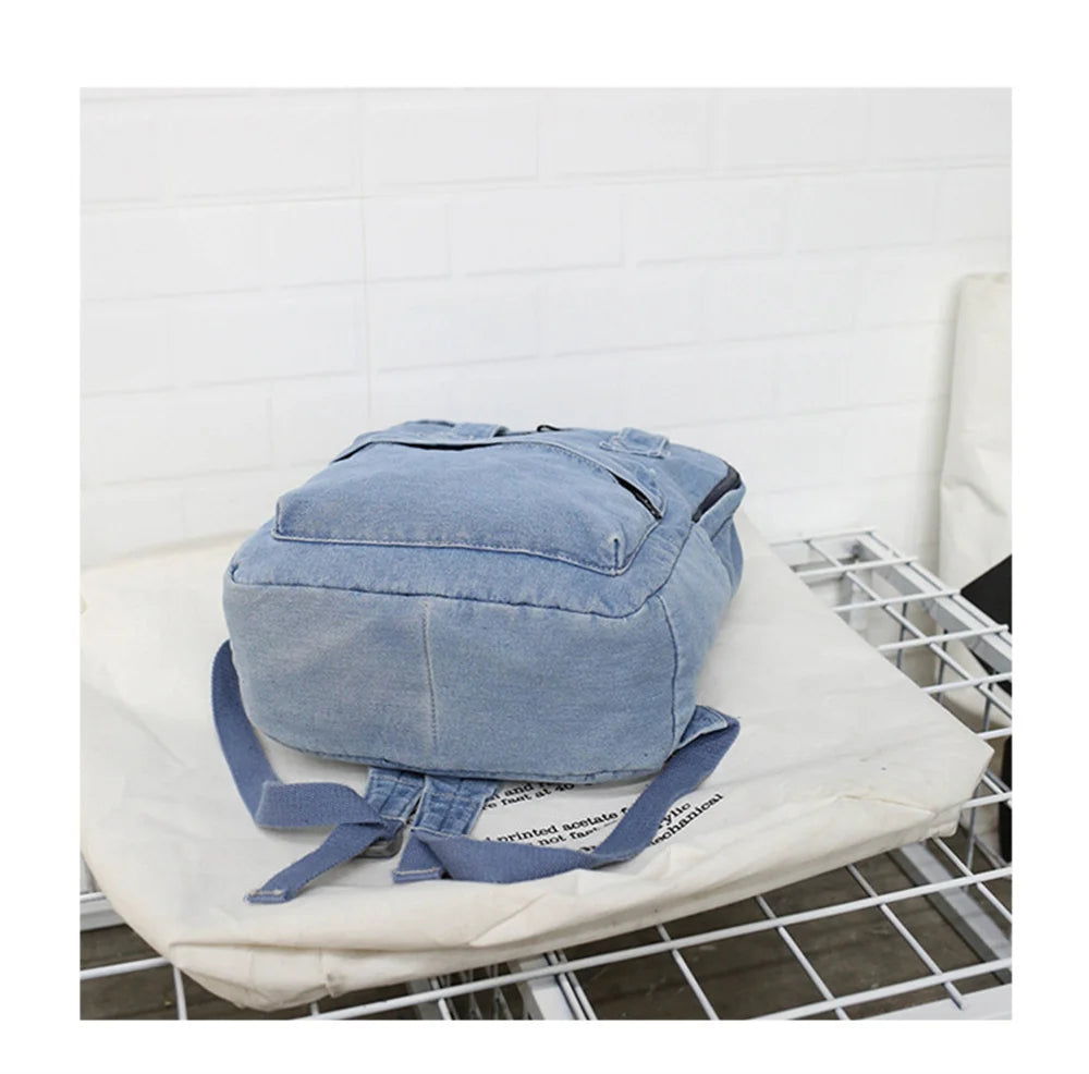 Women's Denim Backpack Personalized Gift Bag Embroidered Name Kids Adult Shoulder Bags Simple College Student Denim Schoolbag