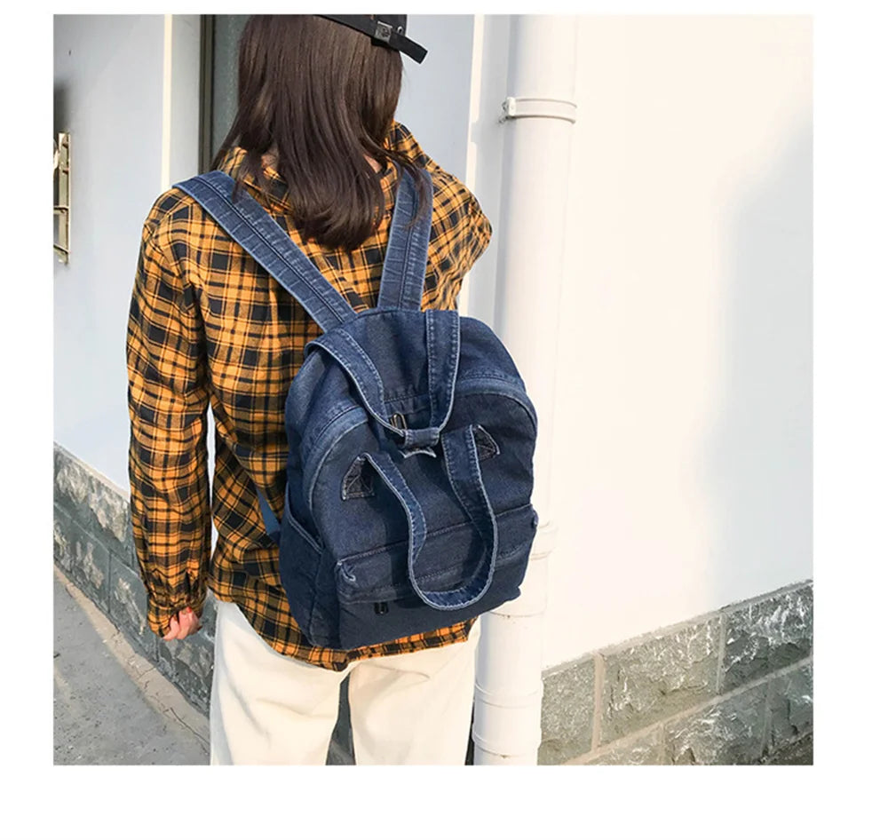 Women's Denim Backpack Personalized Gift Bag Embroidered Name Kids Adult Shoulder Bags Simple College Student Denim Schoolbag